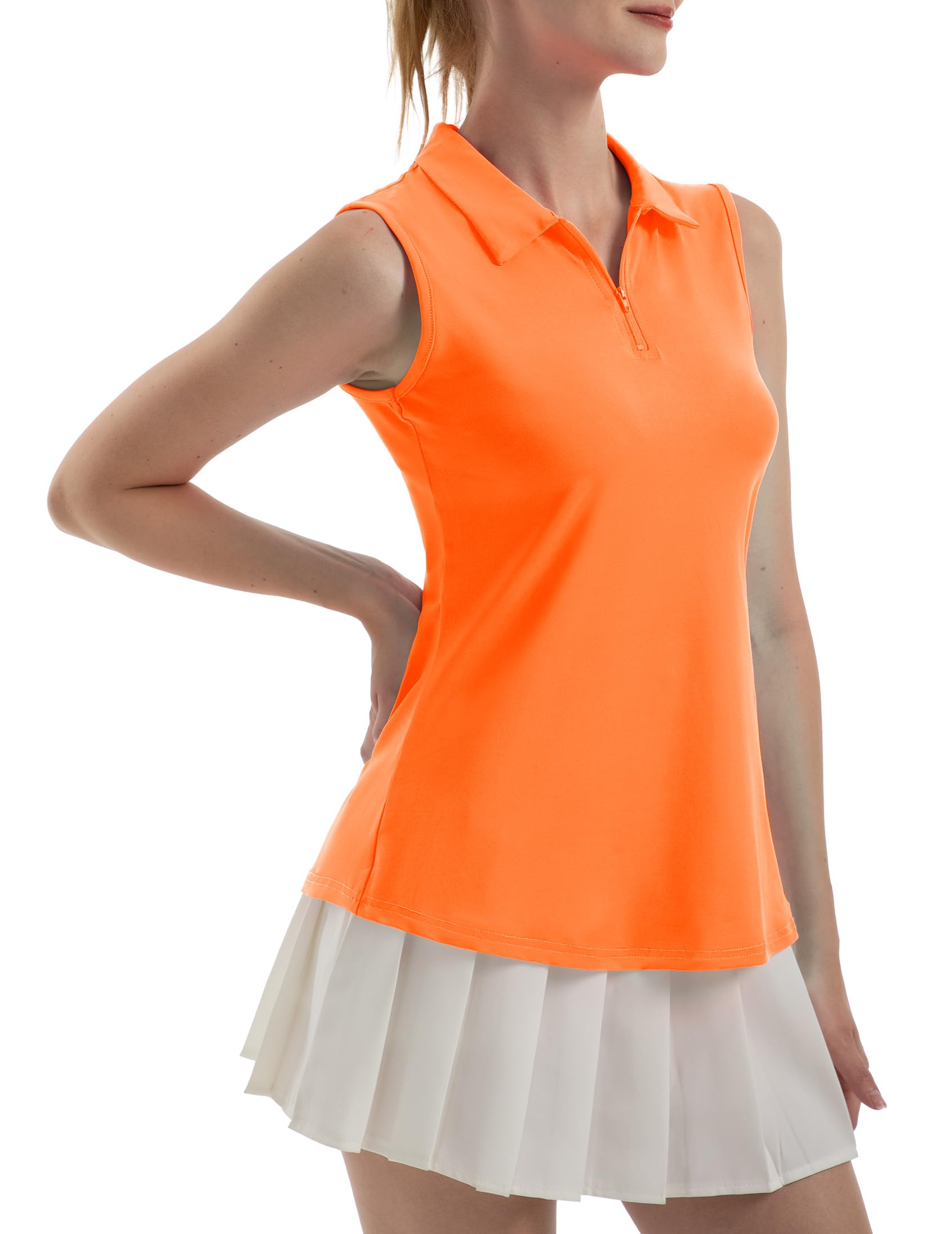 Fkeep Women's 15 Bright Orange Sleeveless Polo Golf Tennis Shirt Tank Tops T-Shirts V-Neck With Collar Quick Dry Workout Athletic, S