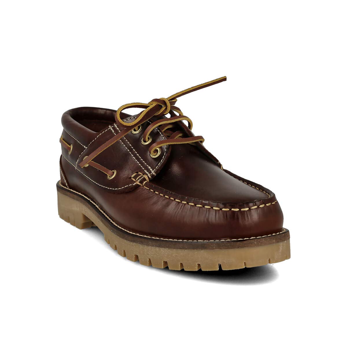 Zapatos Náuticos Timber de Piel Seahorse Engrasada Hombre 3-Ojales Piso Goma Caramelo Negro