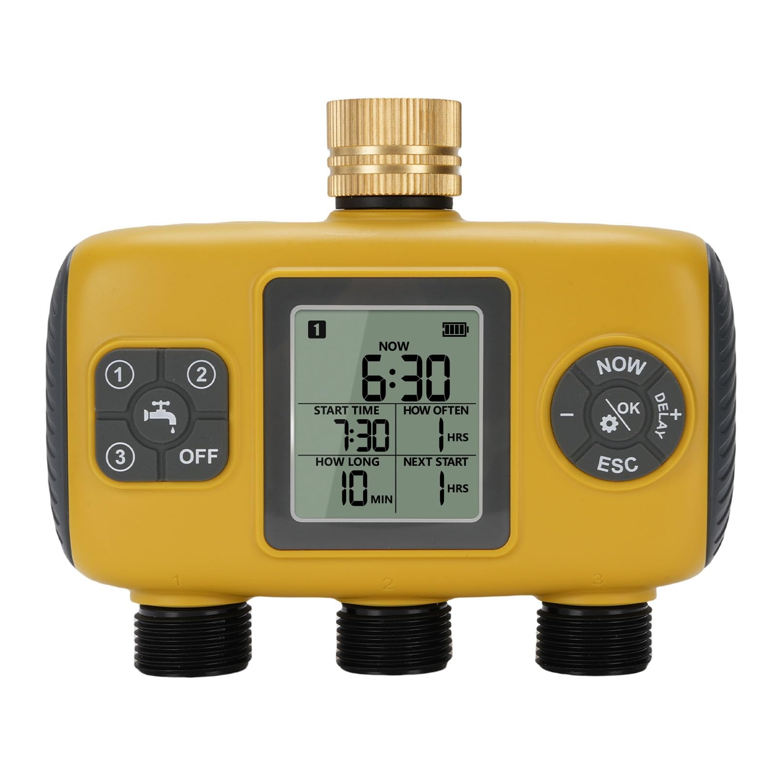 Domary Temporizzatore Irrigatore Programmabile con Ingresso in Ottone 3 Uscite Controller di Irrigazione per Prato da Giardino 1 unità