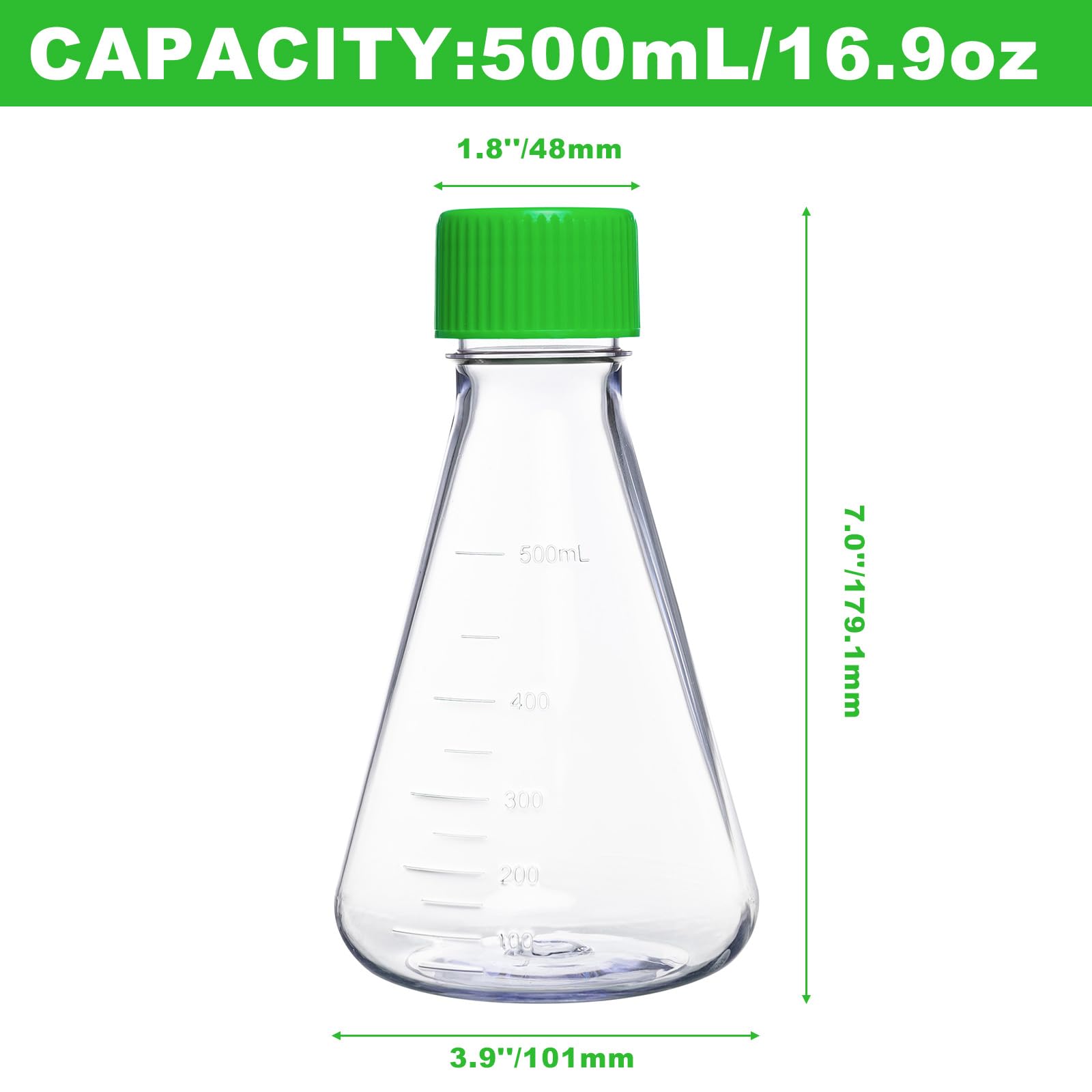 12 Stück Erlenmeyer Flasche, 125ml Erlenmeyer-Kolben Kunststoff, Konischer Kolben Mit Schraubverschluss Für Laborarbeiten Chemie Experimente Und Wissenschaftliche Anwendungen (12 Stück-500ml)