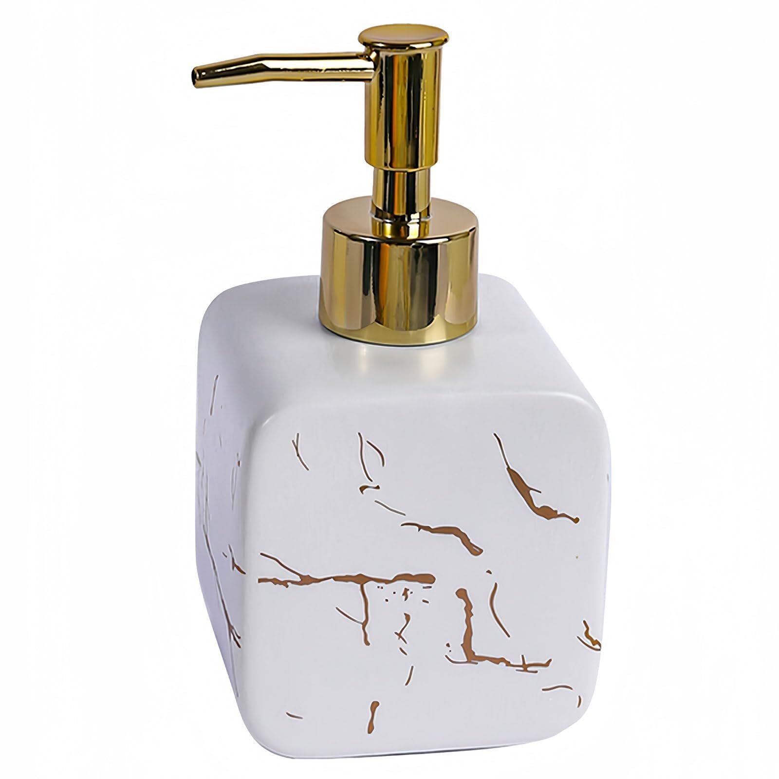 Friendshiphome White Dish Marble Pattern Design Soap Dispenser With Pump Refillable Lotion For Bathroom Bathroom Stuff(,Squar)