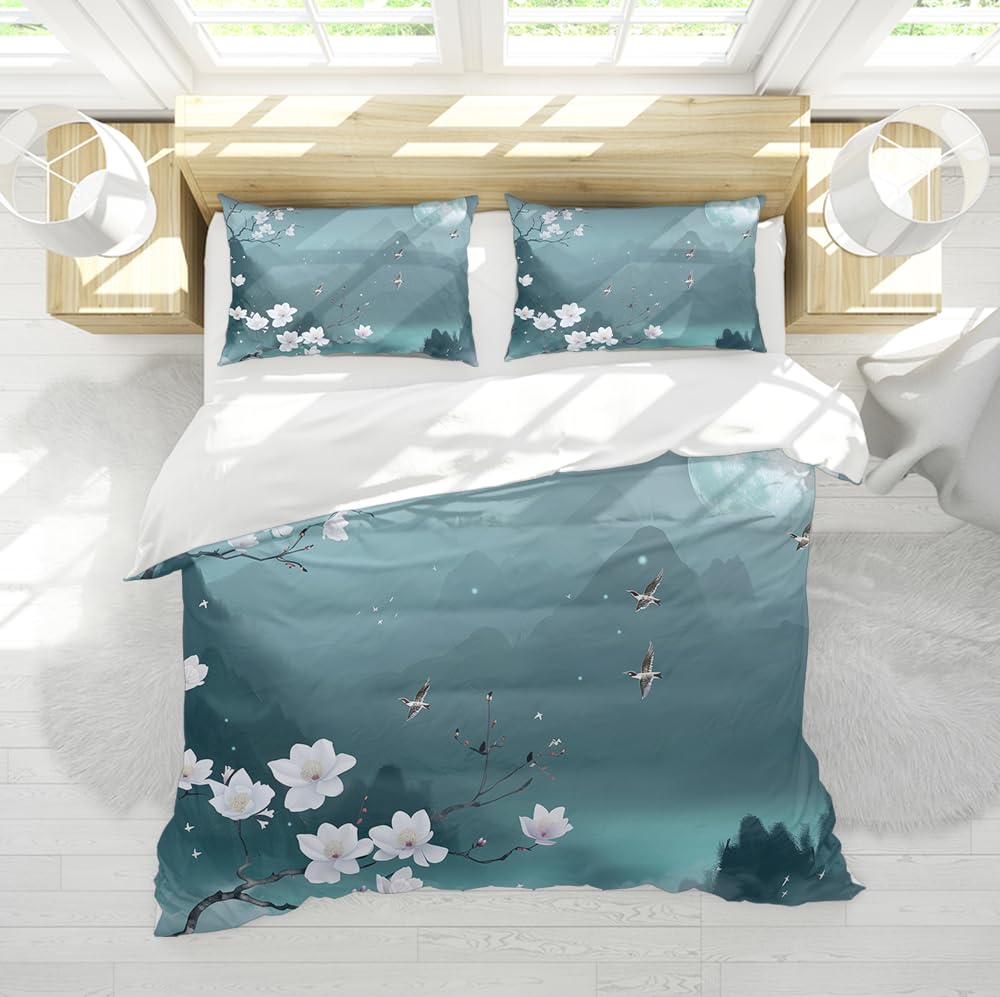 Housse de couette fleurs de magnolia blanc pour créer une ambiance zen dans votre chambre