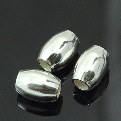 Miniatura 2 de 100pcs 0.394 in liso oval arroz metal espaciador cuentas sueltas agujero grande plata plateado latón para joyería artesanía fabricación CF256-3