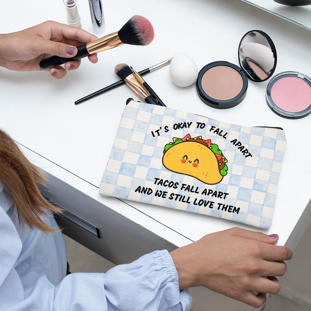 It's Okay To Fall Apart Travel Makeup Bag - Funny Tacos Accessory Pouch
