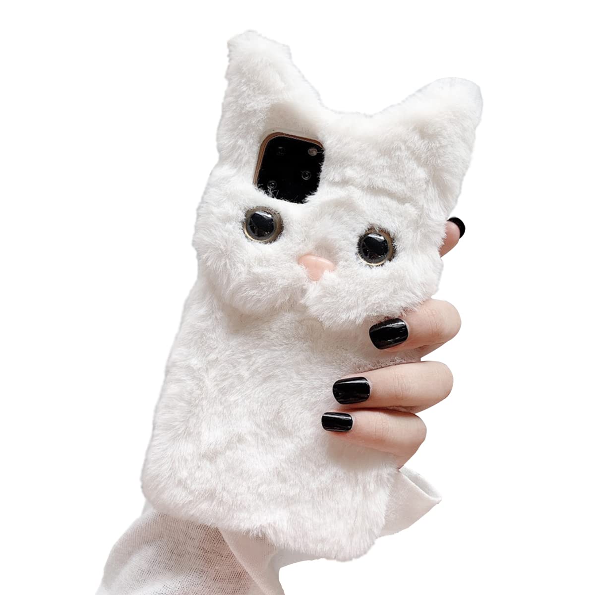 Coque antichoc iPhone 16 Plus peluche blanche anti-glisse fausse fourrure