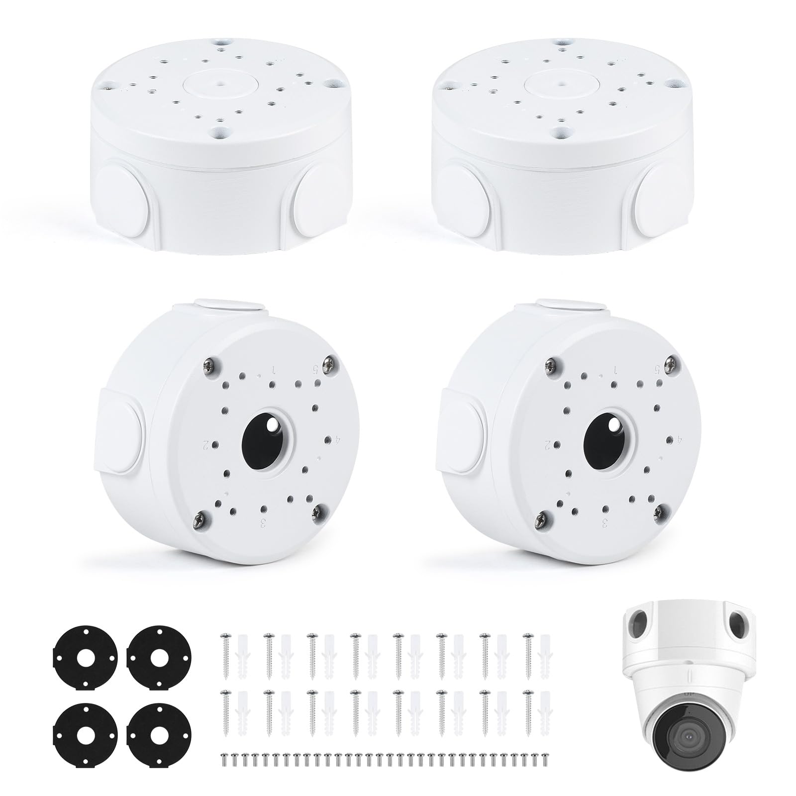 EFUTURETIME 4 Scatole di Giunzione in Alluminio per Telecamera, Universali Scatola di Montaggio da Camera Impermeabile per Bullet e Dome, Scatola Derivazione Nascondere Cavi per Interno Esterno - 2