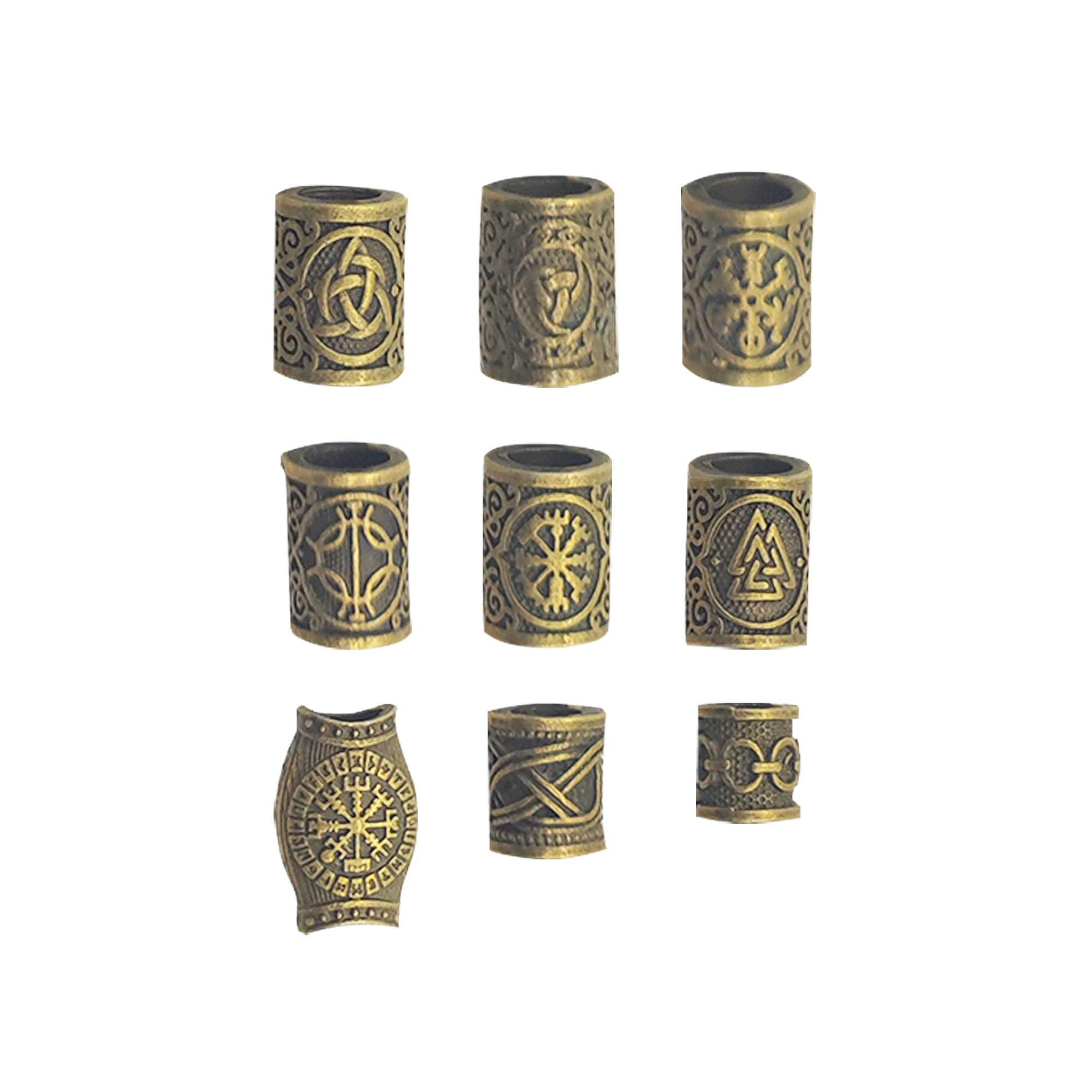 9 Pcs Perline per Barba Vichinga Anelli da Barba perline per Capelli Vichinghe Capelli Treccia Accessori per accessori fai da te Trecce per capelli Decorazione Uomini Donne (Bronzo)