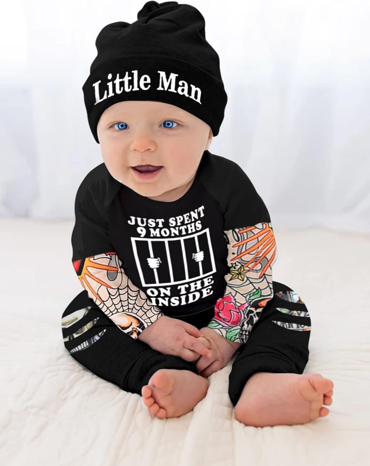 Baby Boy Clothes Tattoo Sleeve Funny Romper Bodysuit+Pants 3PCS Infant Outfits Set - Image 6