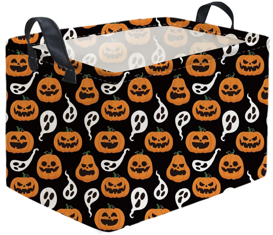 Image of Rectangular Kids Basket,Halloween Basket.Cute Baskets for Room Decor, Pumpkin Baskets with Handles.Books Bins,Gifts Box. (Black Pumpkin)