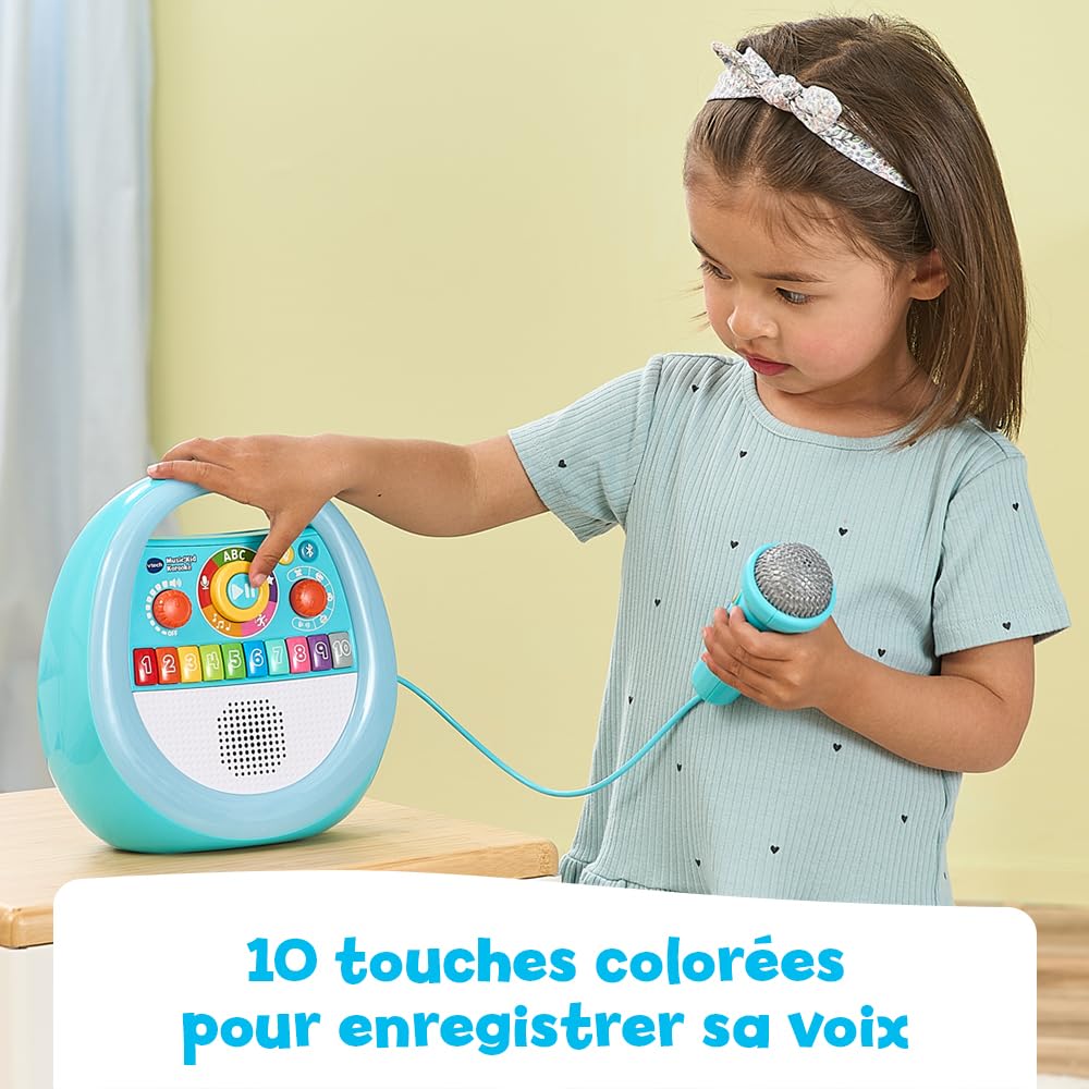 VTech Music'Kid Karaoké Baladeur Musical Enfant Dès 2 Ans | Enceinte Bluetooth Lumineuse avec Micro Karaoké, Enregistreur Vocal, Comptines, Chansons Éducatives et Relaxantes en Français