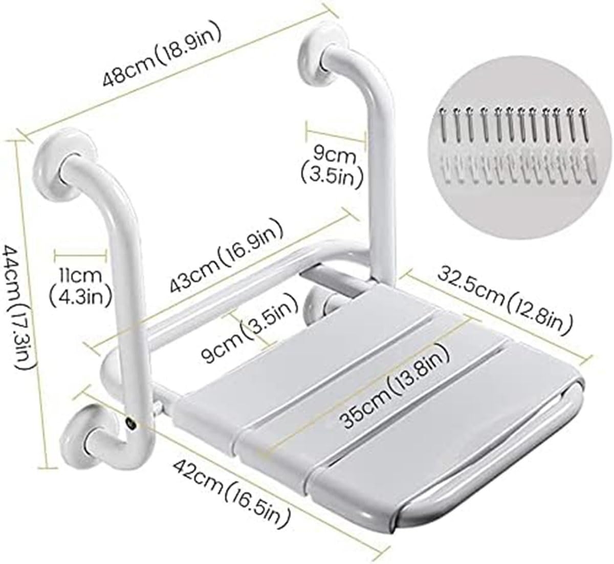 Taburete de Ducha Asiento de Ducha Plegable con Asas Asiento de baño abatible montado en la Pared Silla de baño atornillable Taburete Banco de Ducha de baño Ayudas para bañarse para Ancianos