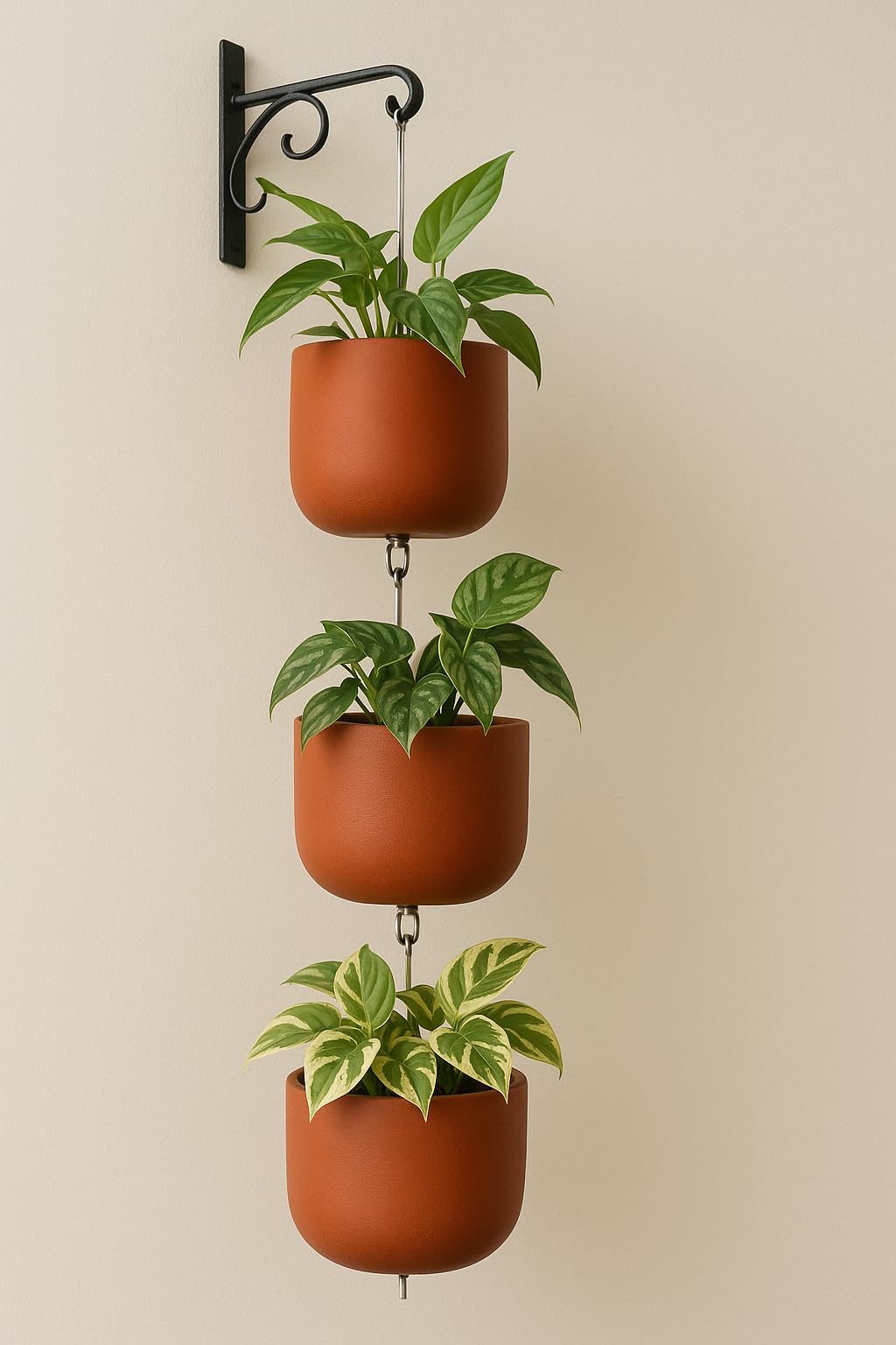 Terracotta Vertical Garden Hanging Setup Set of 3 (Pot Size 6 inch Rod Size 18 inch) (Brown, Set of 3)-image-26