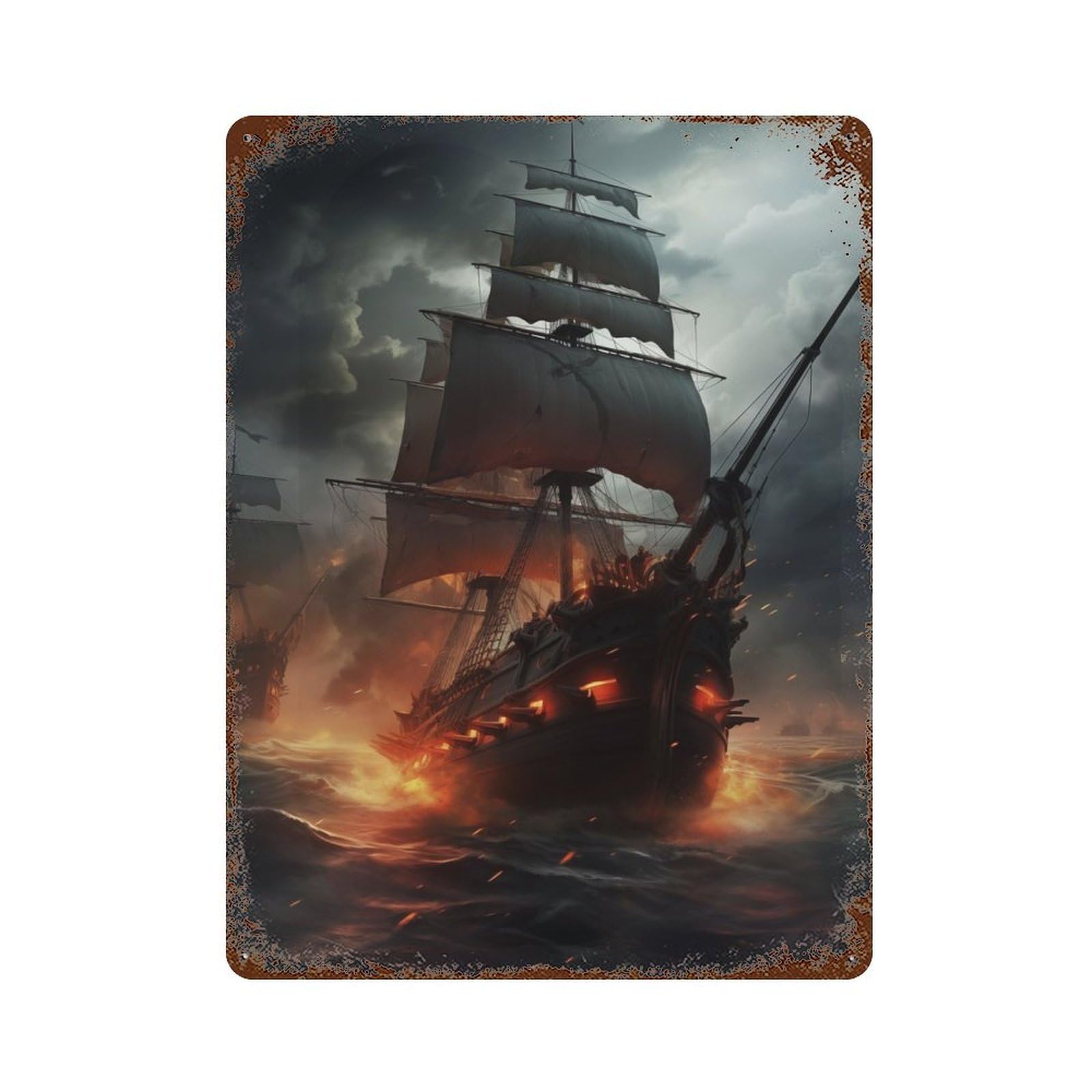 Haunted Ship Decorative Tin Sign 15.7"x11.8", for Farmhouse, Kitchen And Entryway Decor, Shabby Chic Decor