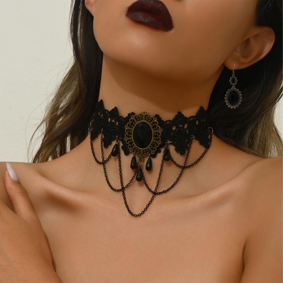 Girocollo Choker Gotica Steampunk con Cristalli, Accessori Vampiro e Pirata Cosplay, Festa Costumi Halloween, Collare per Donne, 2 Pezzi