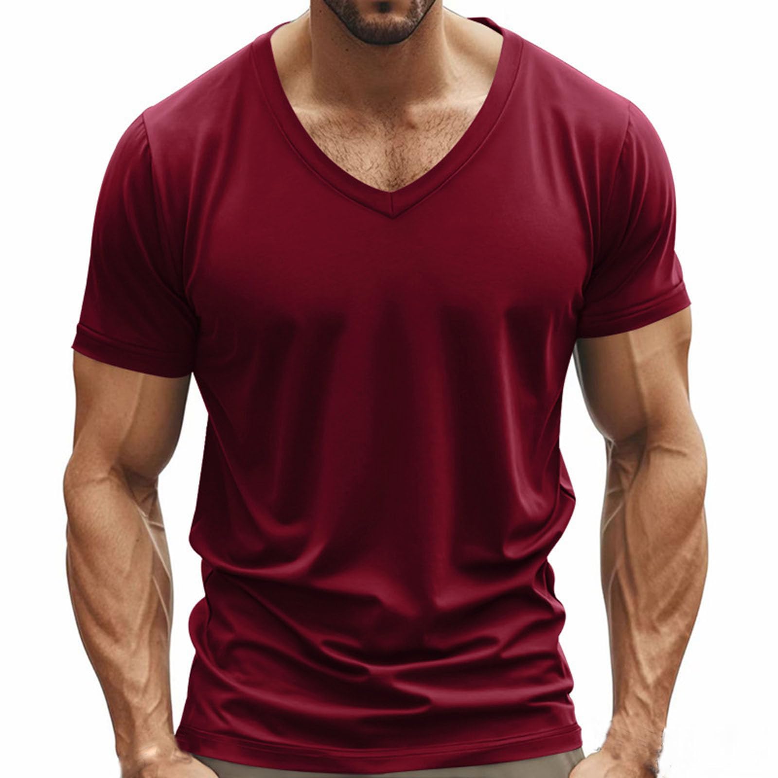 Men's T Shirts Short Sleeve Classic V Neck Tshirt Casual Summer Basic Tee Slim Workout Athletic Tops Muscle Fit