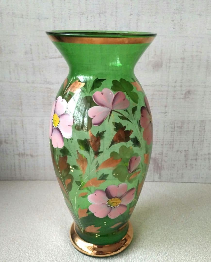 BOHEMIA Glass ボヘミアガラス 花瓶 グリーン チェコスロバキア Amazon.co.jp: ボヘミアグラス ボヘミアングラス 花瓶 グリーン 花