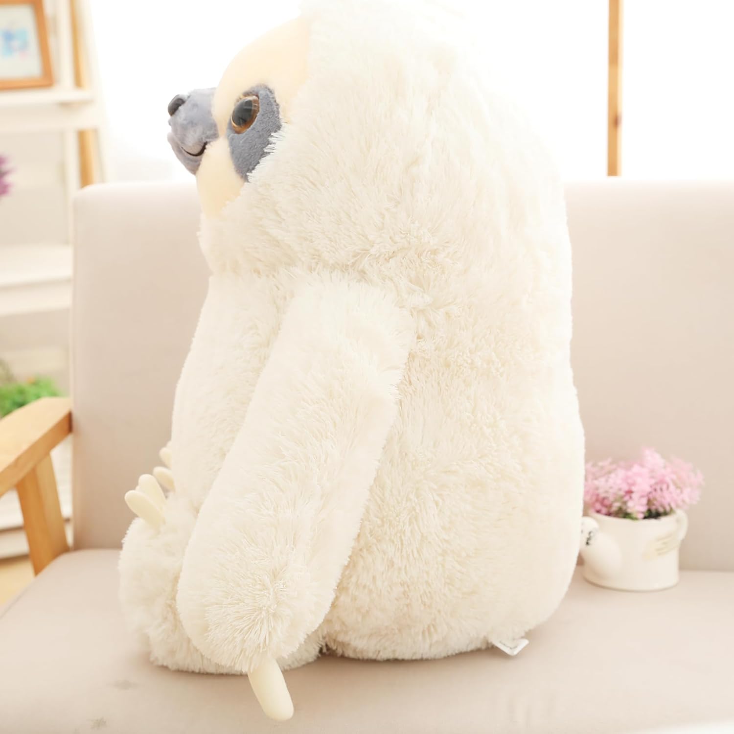 Winsterch Giant Fluffy Sloth Stuffed Animal for Boys and Girls, Big Teddy Plush Toy - Ivory, 27.5 Inches
