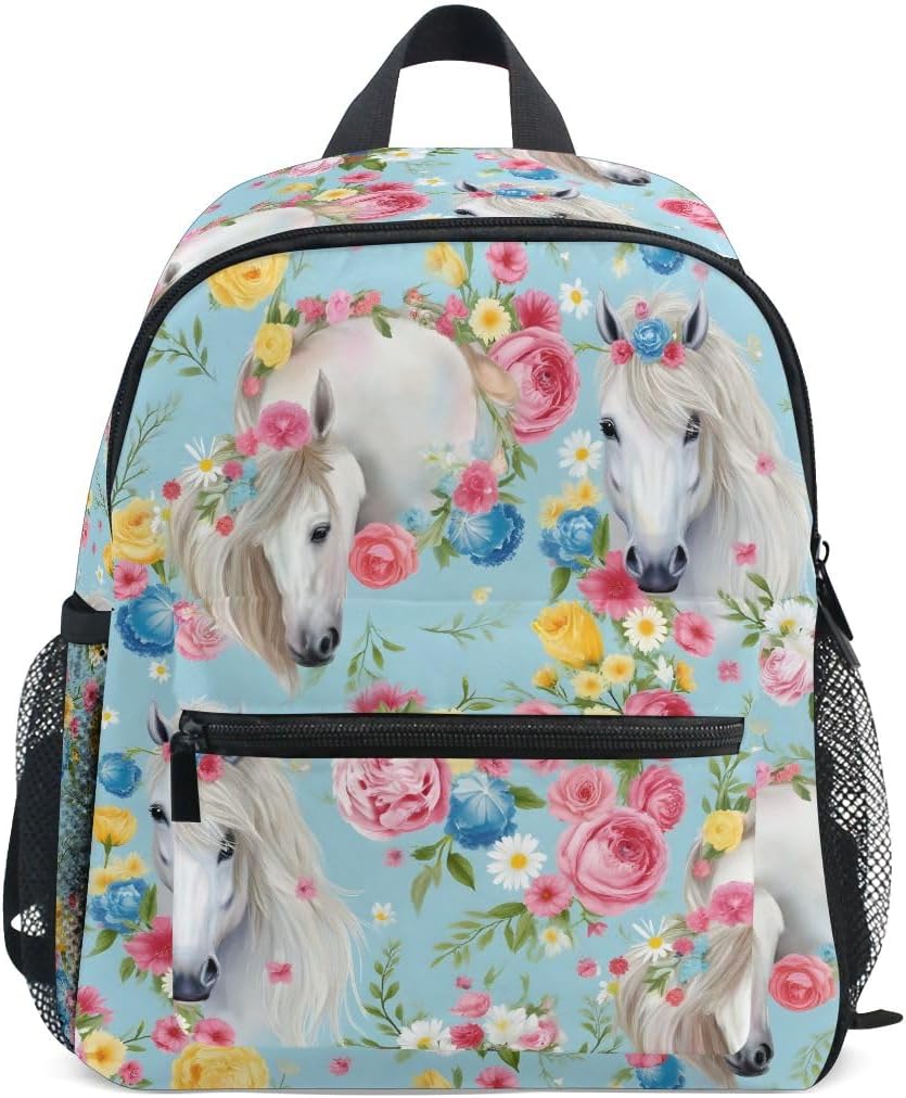Flower Horse Toddler Backpack fairy tale Preschool Backpack Travel Bag for 3-8 Years Baby Girl Boy