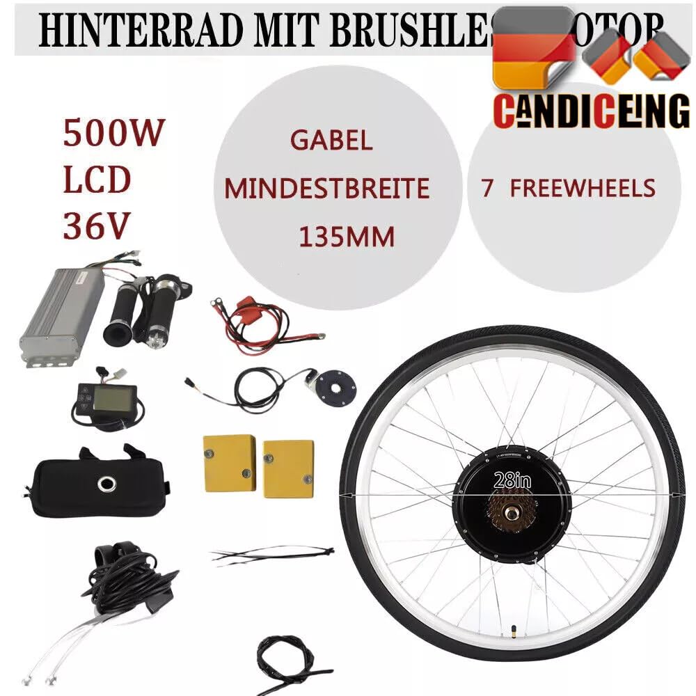500/800W 28 Zoll Ebike Umbausatz Elektro-Fahrrad Hinterrad Kit, Elektrofahrrad Nabenmotor Conversion, Electric Bicycle E-Bike für Schraubritzel