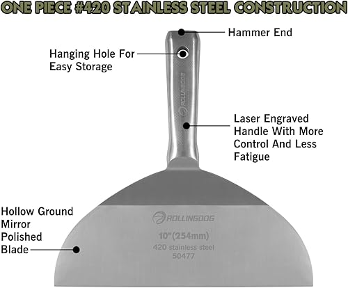 Miniatura 5 de ROLLINGDOG Juego de herramientas de pintor multifunción 10 en 1 de 3 pulgadas y cuchillos para juntas de 10 pulgadas, cuchillas de acero inoxidable