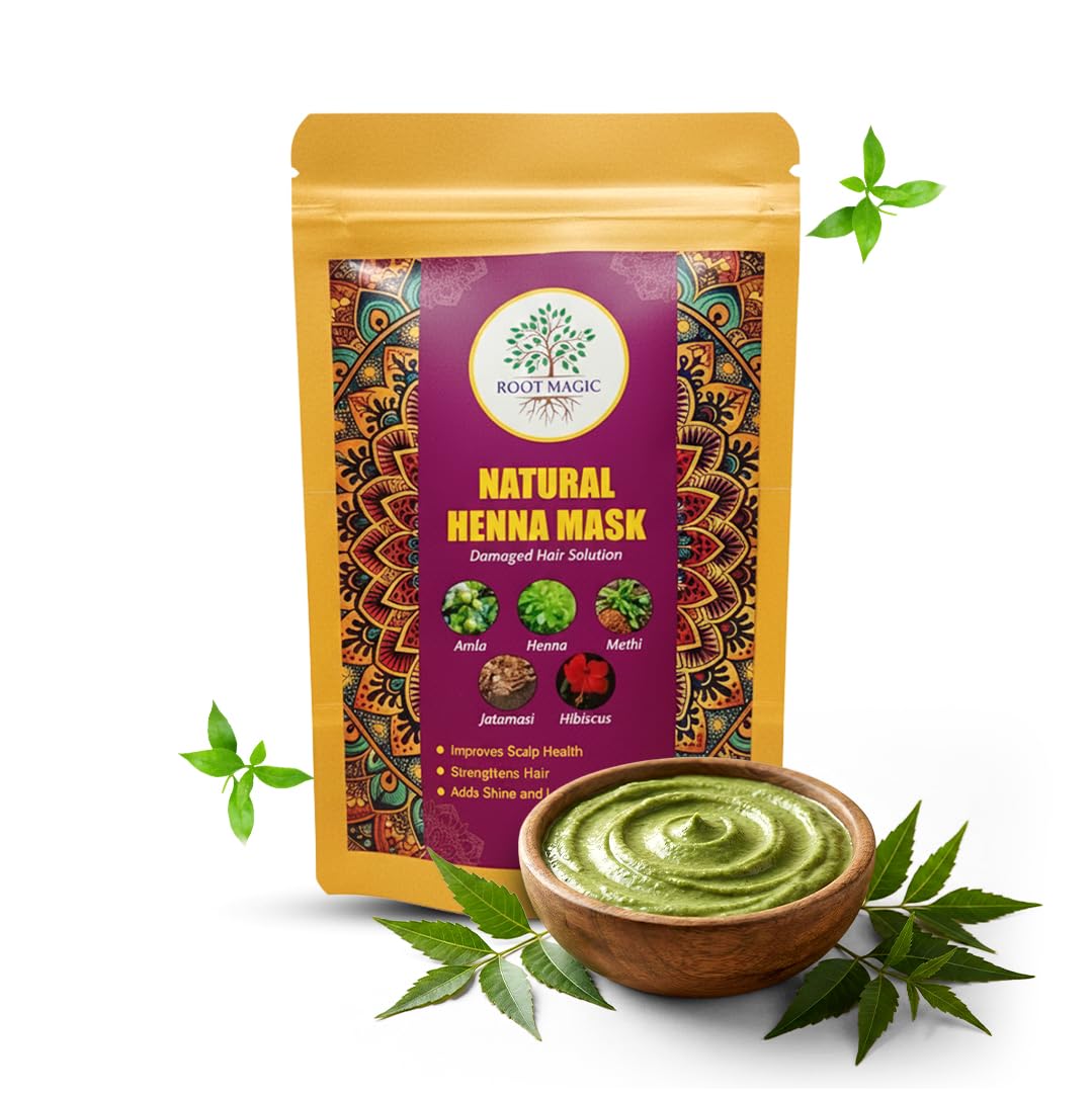 Rootmagic Hair Mask, Natural Herbal Treatment with Henna, Hibiscus, Amla, Methi, Flaxseed, Chemical-Free, 45 Grams-image-36