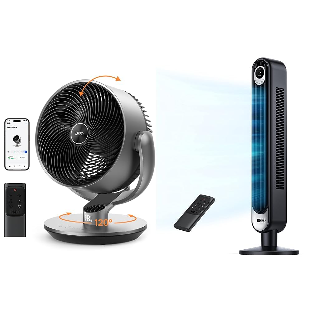 Amazon.com: Dreo Smart Fans for Bedroom, 11 Inch, 25dB Quiet DC Room Fan  with Remote, 120°+90° Oscillating Fan u0026 Tower Fan 42 Inch, Cruiser Pro T1  Quiet Oscillating Bladeless Fan 6 Speeds,