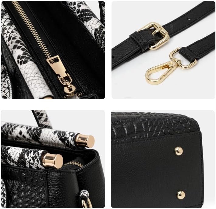 Genuine Leather Crocodile Print Handbag - Large Capacity, Detachable Strap, Color-blocked, Women's Cross-body Tote - Image 5