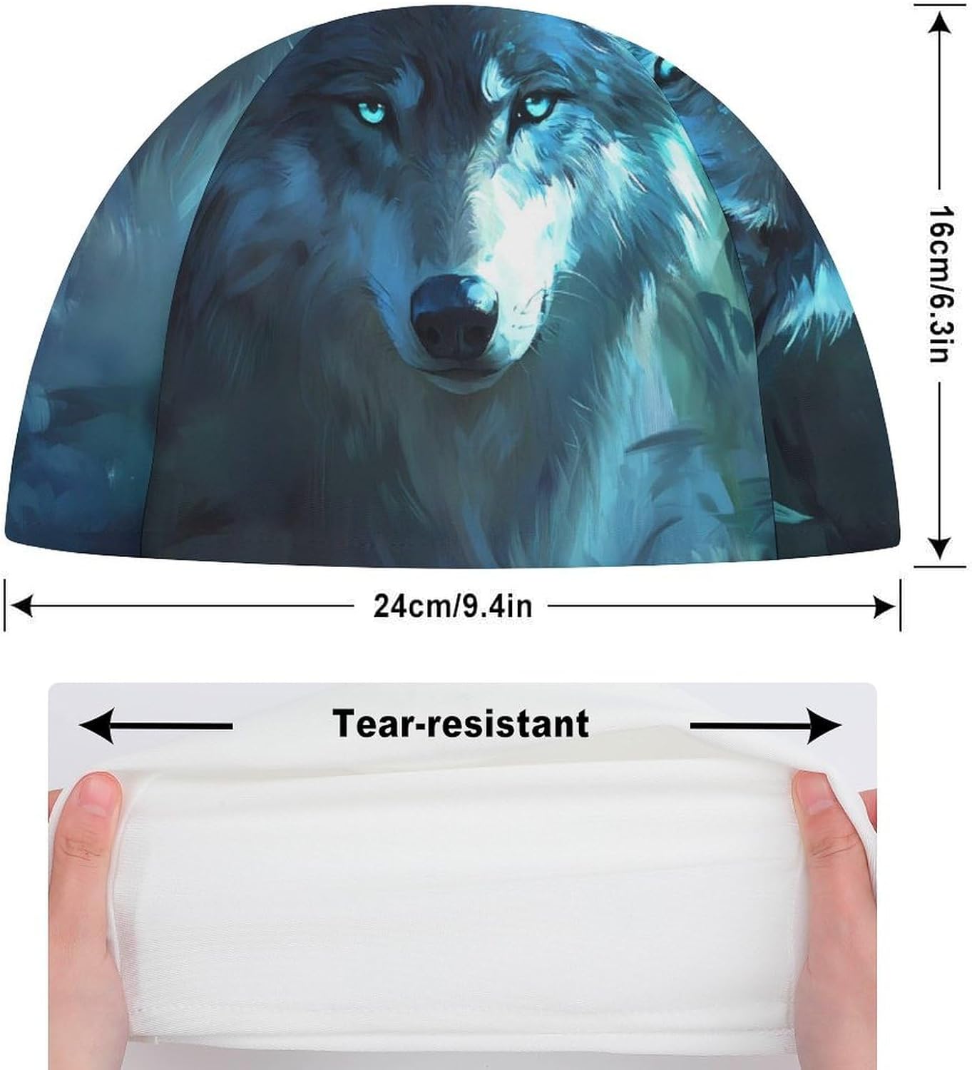 Ethereal Wolf Womens Swim Cap for Men Adult Swimming Hat Curly Short Medium Long Hair