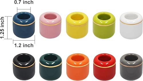 Miniatura 2 de Juego de 10 portavelas de cerámica, ideal para lanzar campanadas, rituales, hechizos, vigilia, brujería, suministros Wiccan y más (verde oscuro)