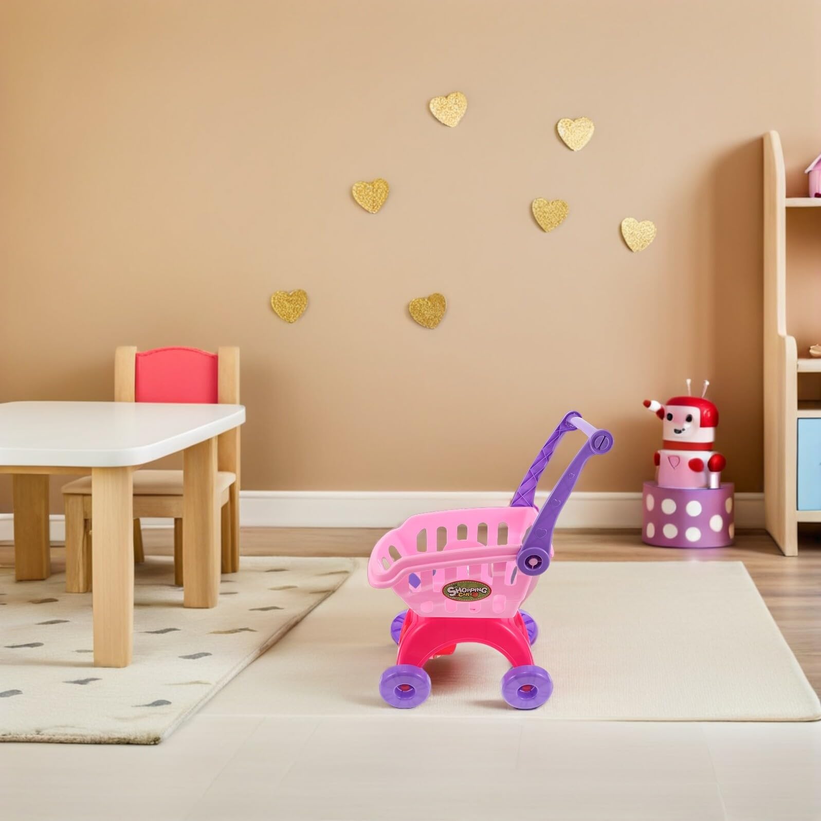 TOYANDONA Carrello della Spesa per Ragazzo Ragazza Mini Carrello del Supermercato Giocattolo da Gioco Accessori di Frutta Design Realistico e Facile da Spingere per Gioco di Ruolo