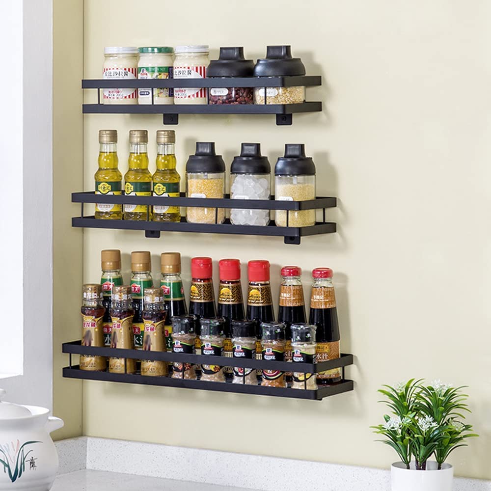 40CM Wall Mounted Storage Rack, Wall Mounted Spice Rack, No Drilling Needed, Clean, Neat, Easy to Assemble, Shelf Spice Rack Organizer for Kitchen Storage Spice Bottles (2pcs)