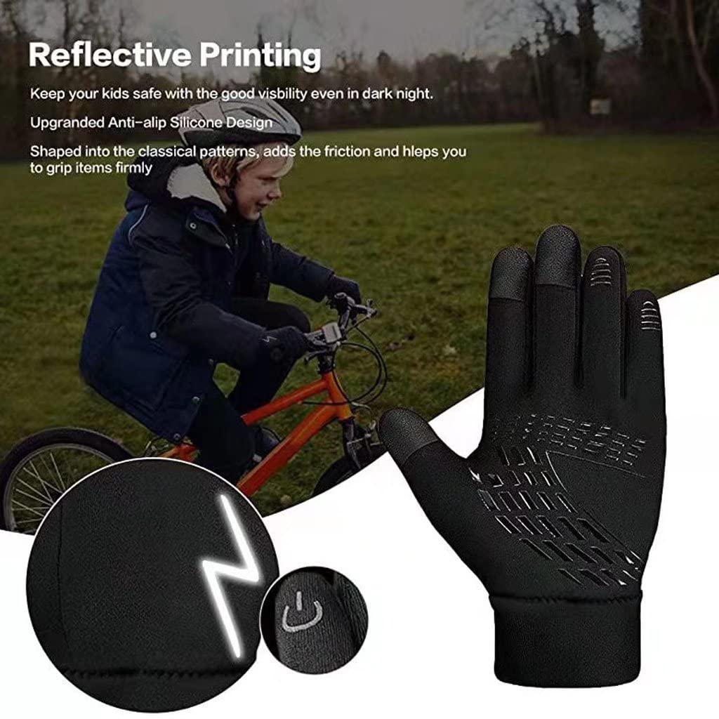 Guanti Termici per Bambini Invernali, Guanti da Corsa Leggeri Guanti da Ciclismo Antiscivolo Guanti Touch Screen
