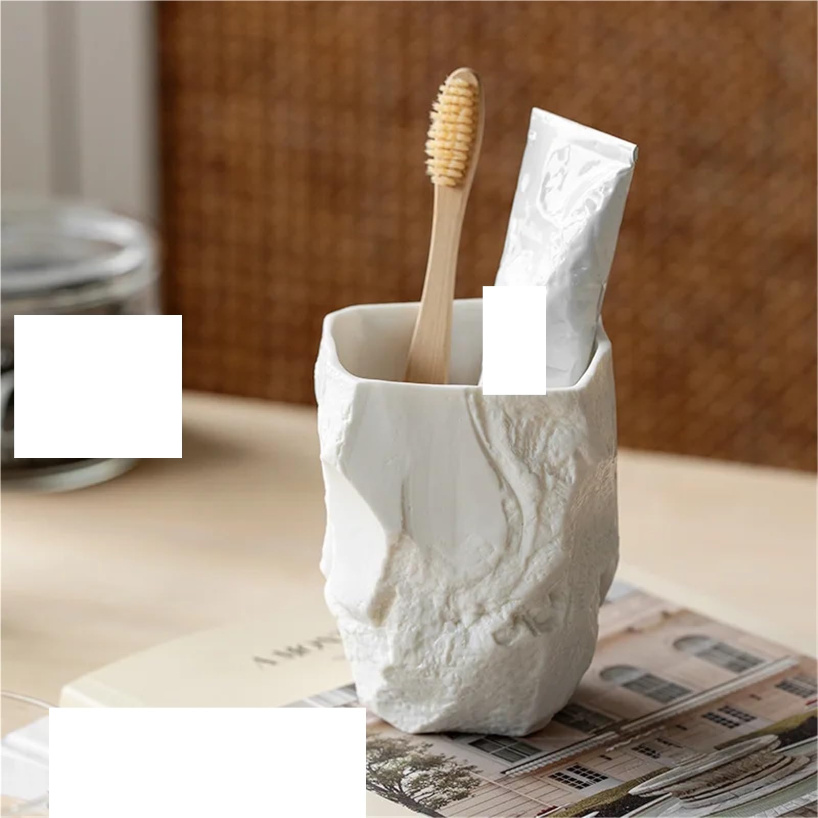 Vaso para Cepillo De Dientes Adornos for Taza de Cepillo de Dientes, Tazas de cerámica for Lavado de Dormitorio y baño, Accesorios organizadores de baño artesanales, 2 uds. para Hogar,Viajes