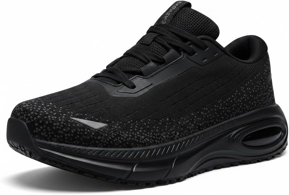 Men's Wide Width Non Slip Work Shoes, Air Cushion Lightweight Wide Toe Box Sneakers Water&Oil Resistant, Breathable Arch Support Food Service Chef Kitchen