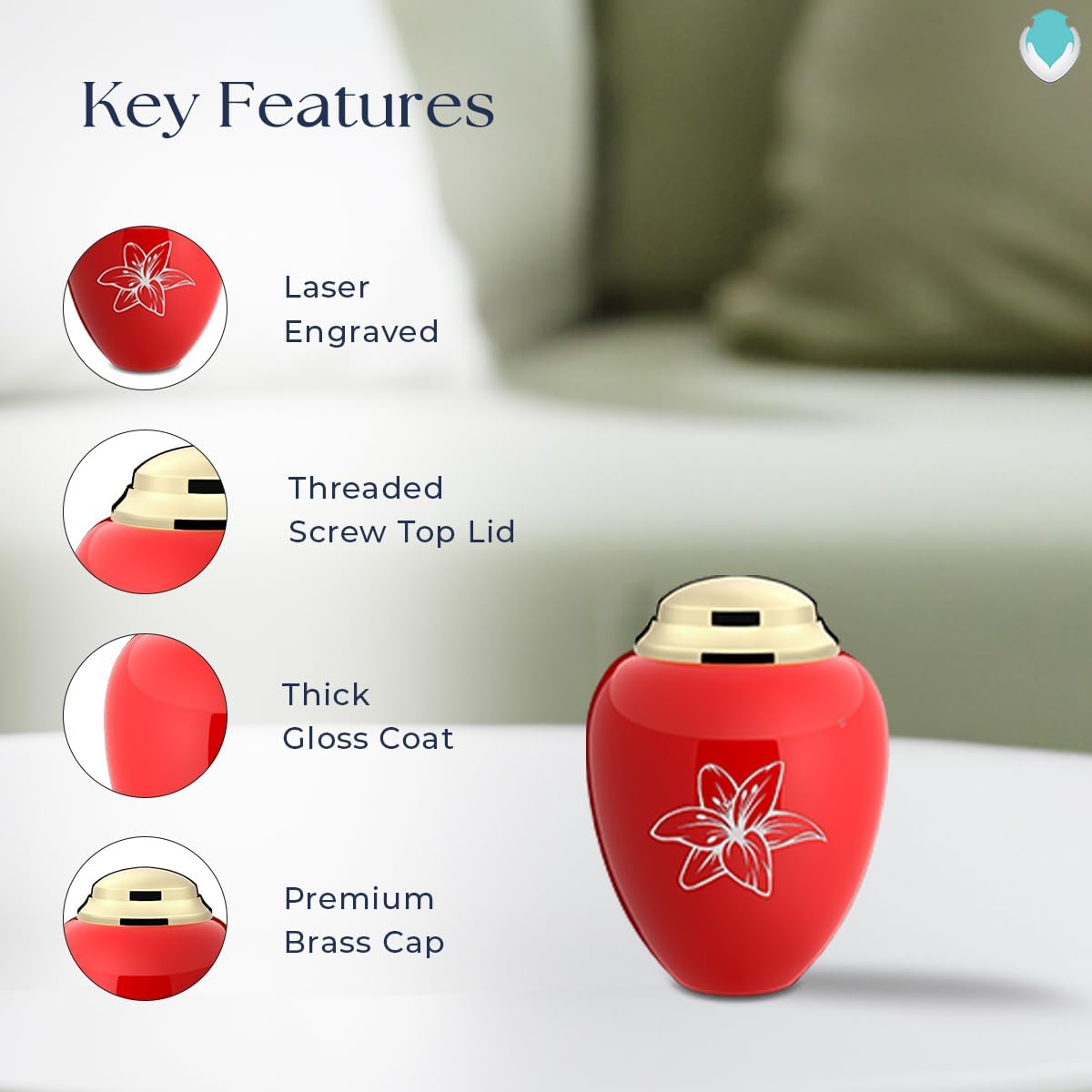 GetUrns Keepsake Tribute Lily Cremation Urn (Red and Shiny Brass)