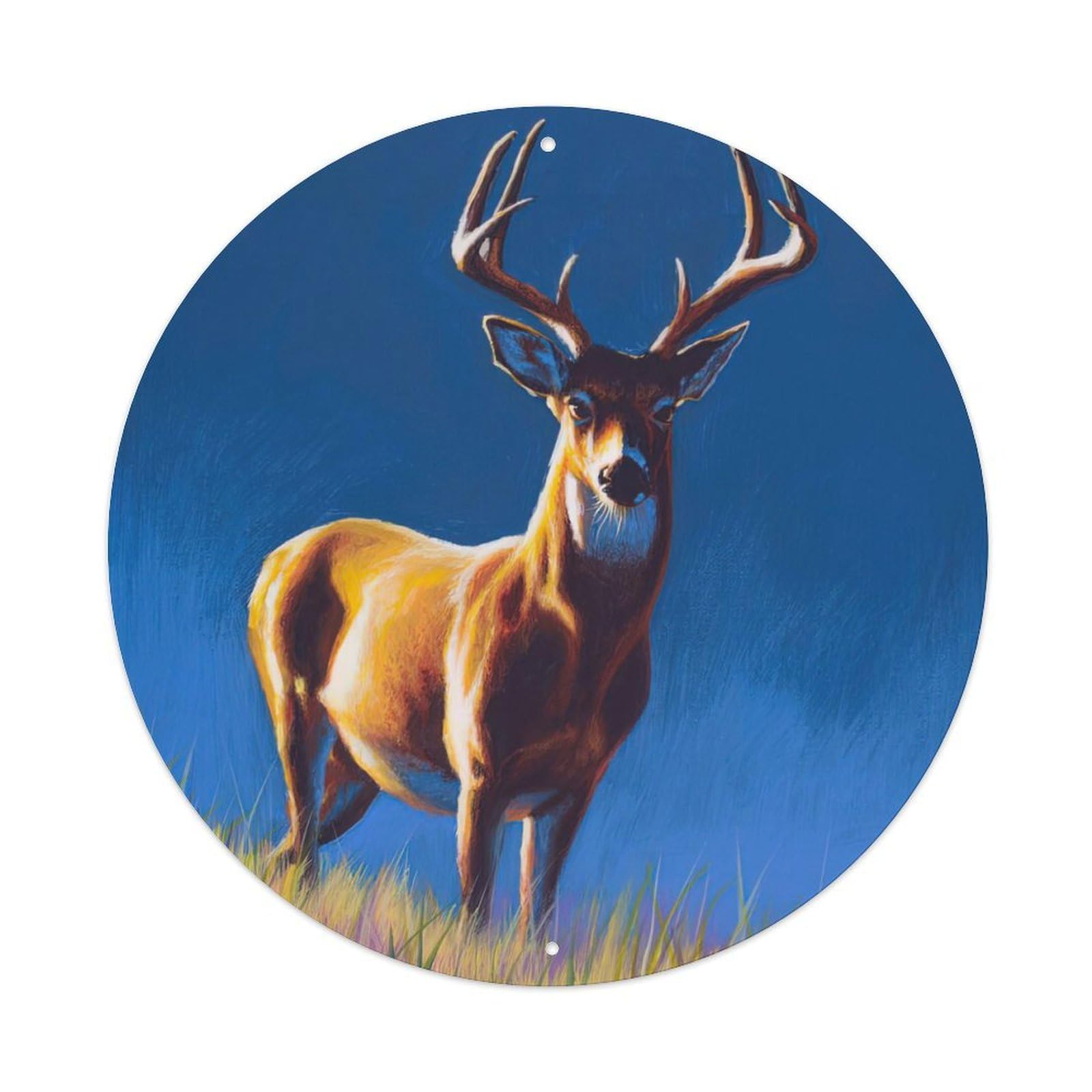 Animal Artwork Deer in The Mountains Vintage Metal Tin Sign Plaque Wall Decor for Cafe, Club, Garden Round Metal Poster 8x8Inch