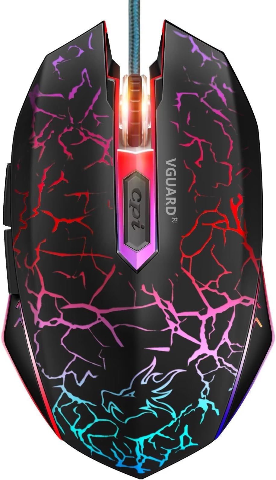 VGUARD Wired Gaming Mouse, 3600 DPI Optical Sensor, RGB Backlit Ergonomic USB PC Mice with 6 Programmable Buttons, 7 Colors LED, Professional Gamer Mouse for Laptop, Computer, Windows/Mac