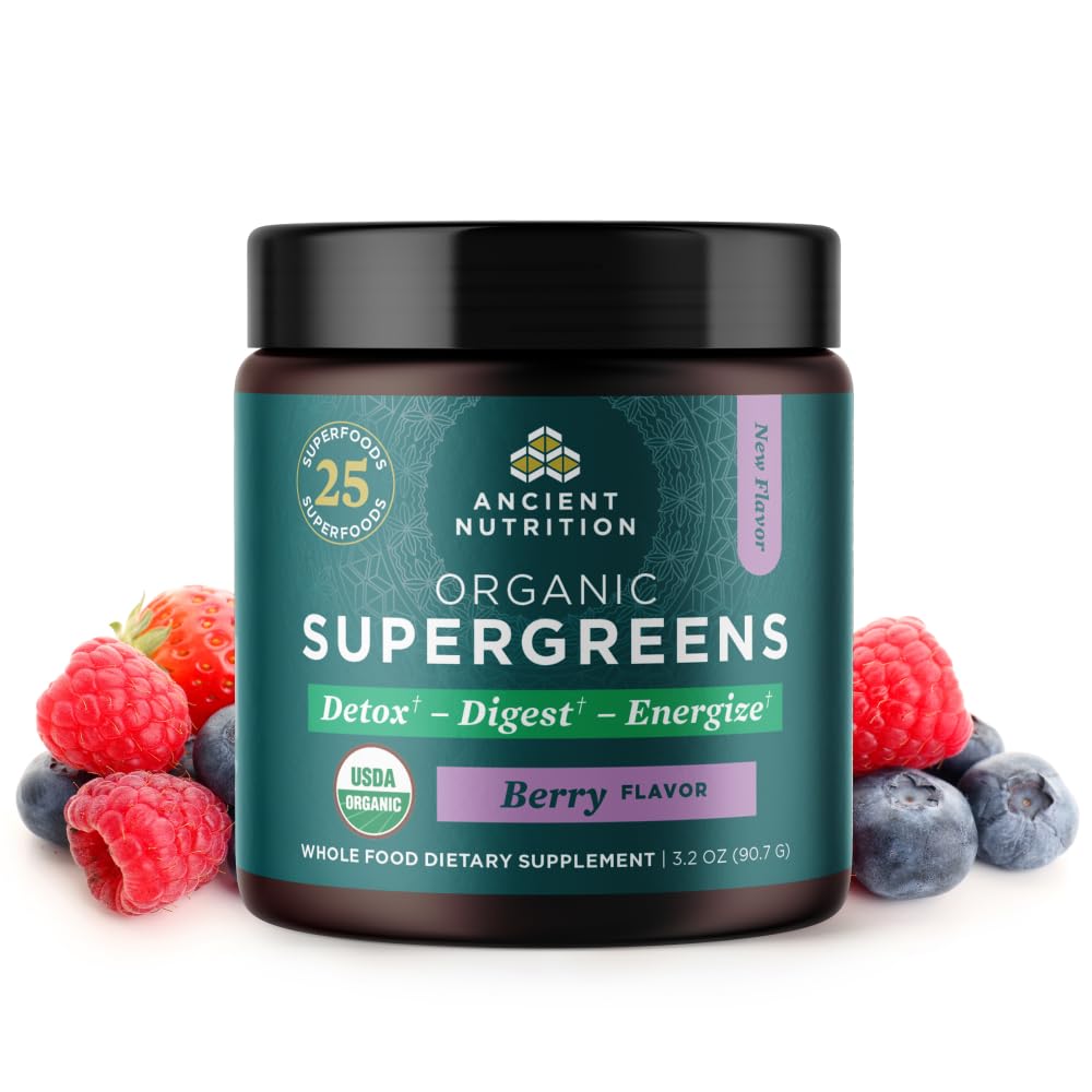 Ancient Nutrition Organic Berry Super Greens Powder, 3.2 OZ Berry 3.2 Ounce