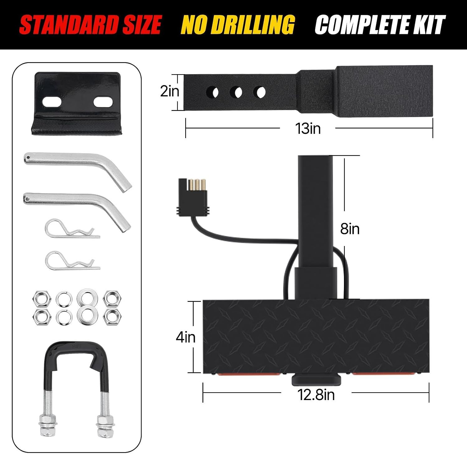Xprite Tow Hitch Step 2" Hitch Receiver with 4-Mode LED Signal Lights, Anti-Wobble Stabilizer & Pin Lock, Carbon Steel Hitch Armor & Bumper Guard, Anti-Slip 3-Layer Rust Coating for Trucks Pickups