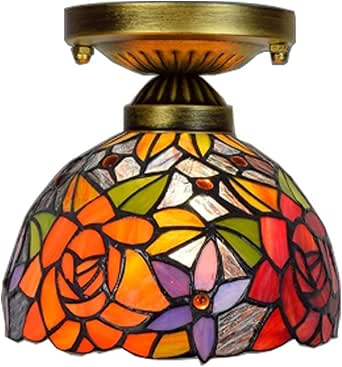 ANYE Ceiling Light E26 Lamp Socket Tiffany Glass Colorful Rose ...
