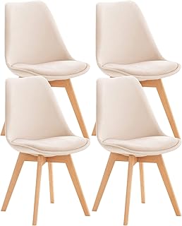 CLP Lot de 4 chaises de salle ŕ manger Linares Plastique I Tissu I Velours I Aspect cuir I Fauteuil avec structure en bois, Couleur:beige, Matériel:Velours