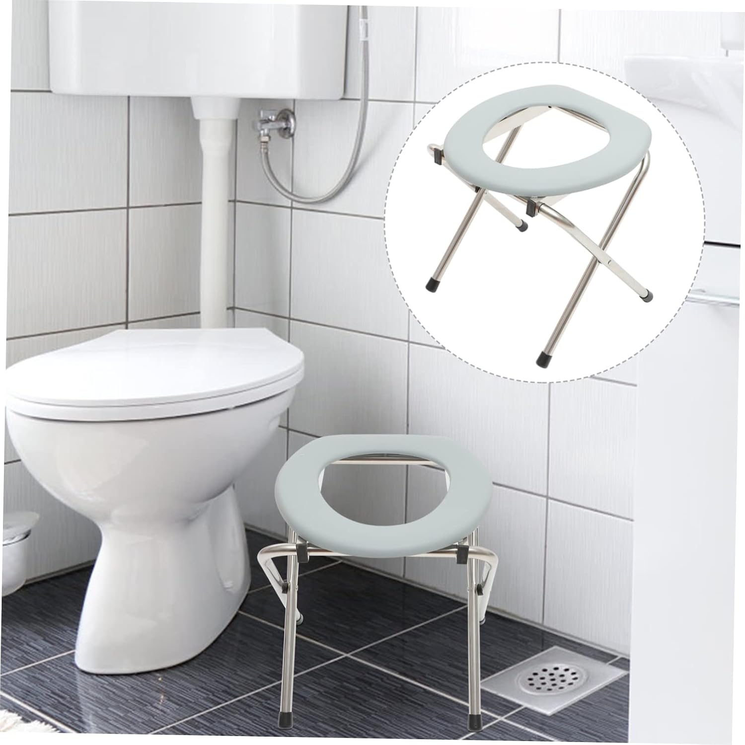 1pc Foldable Portable Commode Stool for Elderly Ergonomic Design Sturdy for Bathroom and Mobility Needs Supports Bathing and Sitting Comfortably