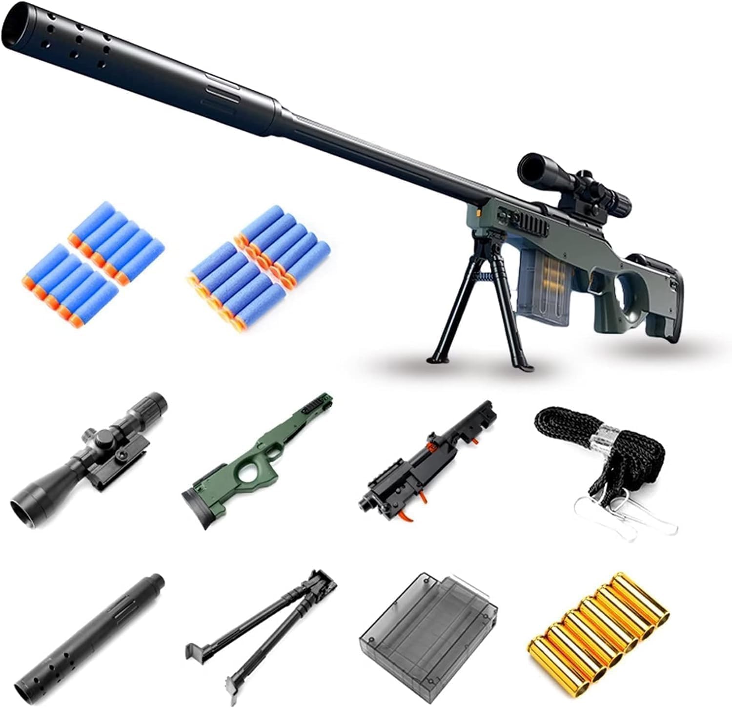 Karabin z pianki, karabin snajperski z 20 miękkimi kulkami, zabawkowa pistolet snajperski z okularami dla dzieci, unisex, zabawkowy pistolet dla chłopców, dzieci i dorosłych (AWM)