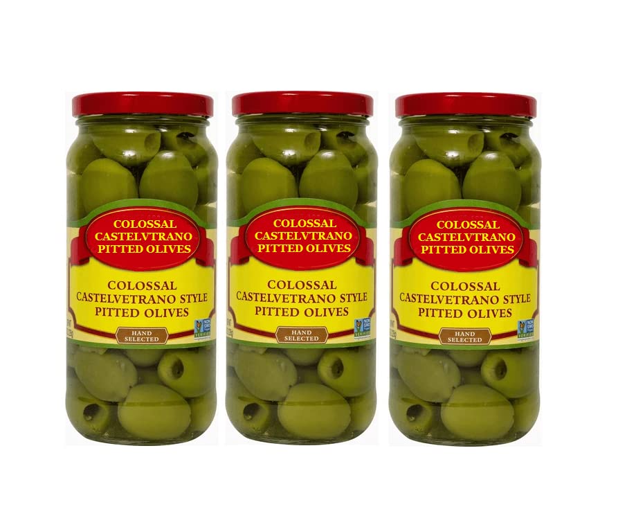 Colossal Castelvetrano Style Pitted Olives (3) Three Glass Jars DR WT 8 oz (226g)
