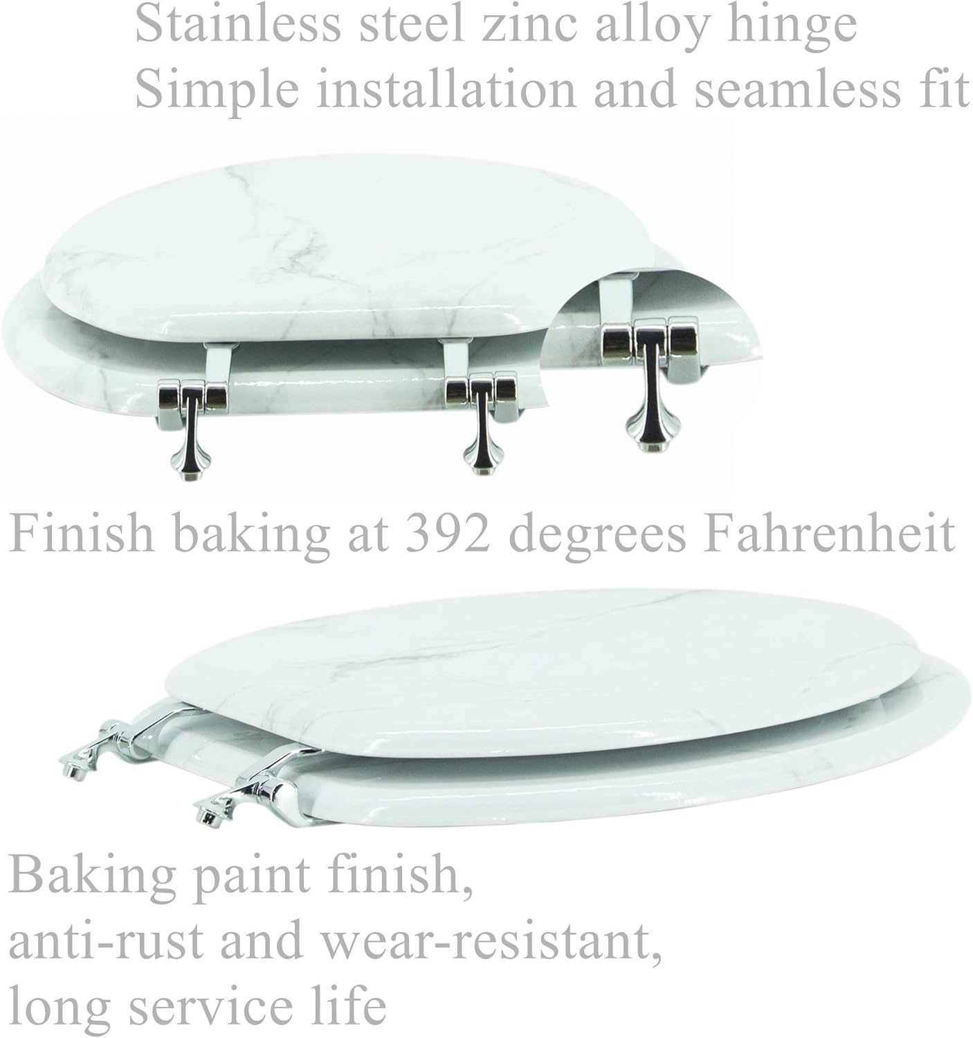 Elongated Toilet Seat Wood Toilet Seat Prevent Shifting with Zinc Alloy Hinges American Standard Size Toilet Seat Easy to Install also Easy to Clean(Elongated,Marble) Elongated Marble