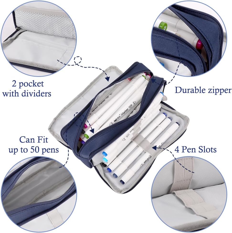 Oyachic Pencil Pouch,Large Pencil Bag with 3 Compartments,Pencil Case Storage Stationery Cosmetic Makeup Pen for Men Women Adults Business Office