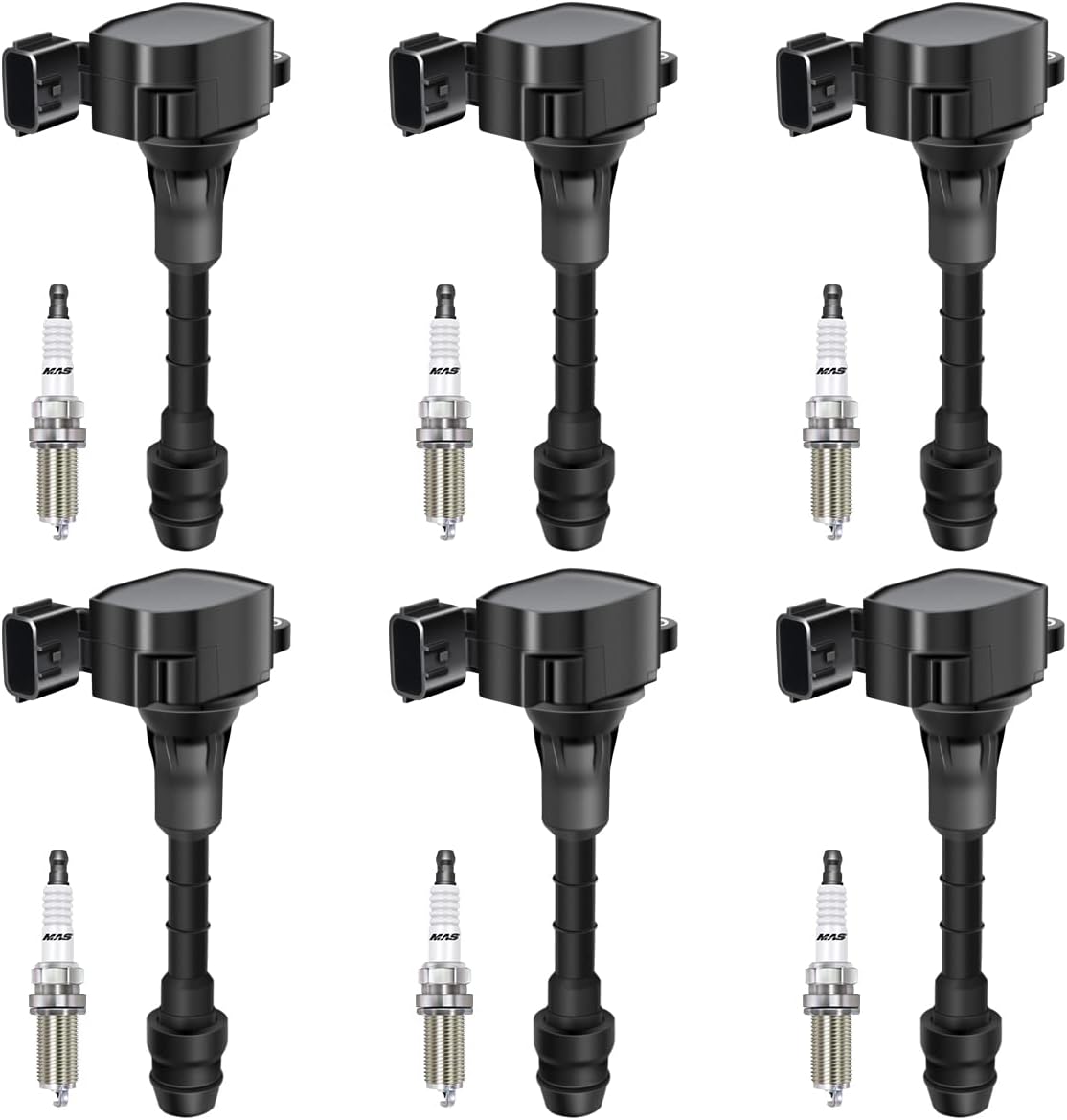 MAS Set of 6 Ignition Coils pack & 6Pcs Iridium Spark Plugs Compatible with 350Z Infiniti M35 FX35 G35 V6 3.5L Replacement for UF401 22448-AL61C 5C1430
