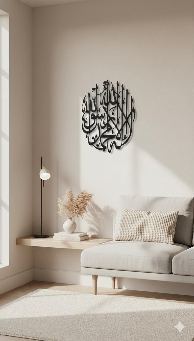 CRAFTINZA La Ilaha Illallah Islamic Wall Art | Kalma Arabic Calligraphy Laser Cut MDF Wall Decor for Home & Prayer Room | Matte Black Finish | 40 x 40 cm