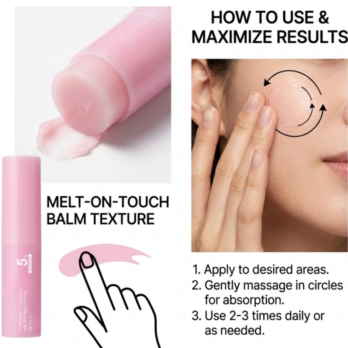 PDRN Pink Collagen Multi Balm | Volufiline Collagen Stick, NAD & Vitamin E | Under-Eyes, Forehead, Neck, Smile Lines, Lips, Face & Body | Quickly Hydration, Smooths Dryness | Travel-Friendly | 1 Pack
