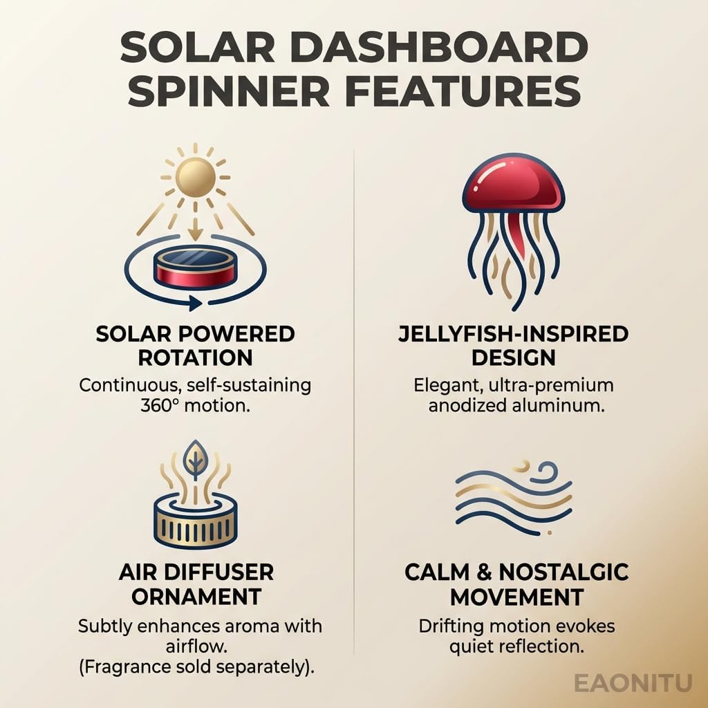 Solar Dashboard Spinner, Sun Powered Kinetic Car Decoration Diffuser Ornament, Jellyfish Under The Sea, Valentine's Birthday Gift Exchange, Fragrance & Aroma Cores Sold Separately (Coral Red)